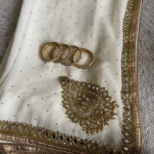 Brand New White mirror saree with free 4pc bangles